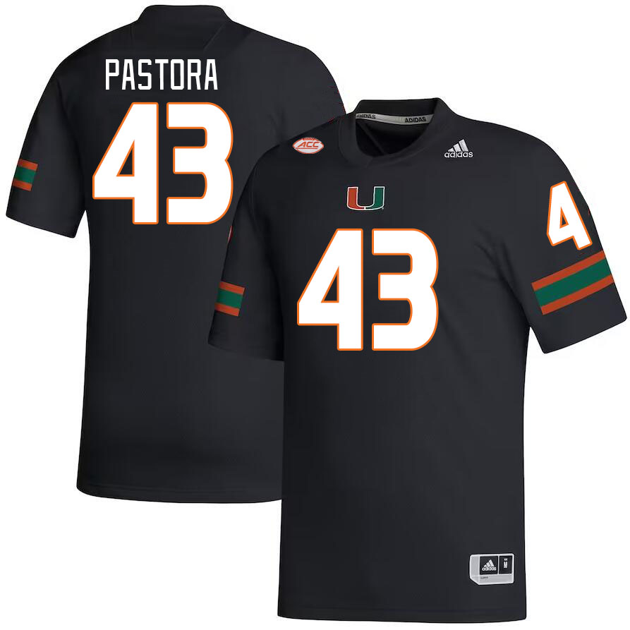 Men #43 Chris Pastora Miami Hurricanes College Football Jerseys Stitched Sale-Black - Click Image to Close